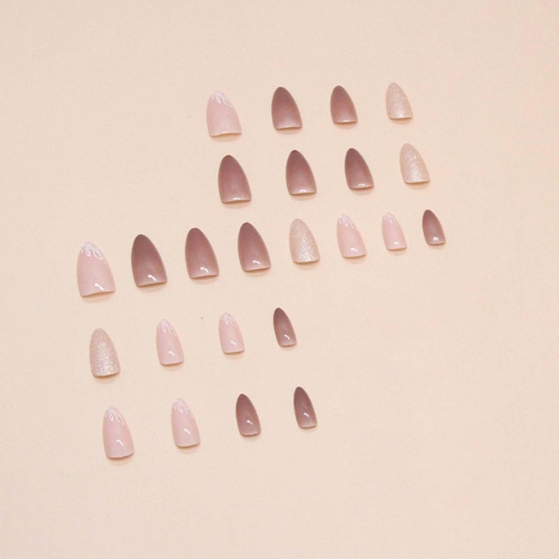 YoYoee Short Nude Nails Tips French False Nails Almond Press on Nails Full Cover Glitter Fake Nails for Women and Girls 24PCS - Image 4