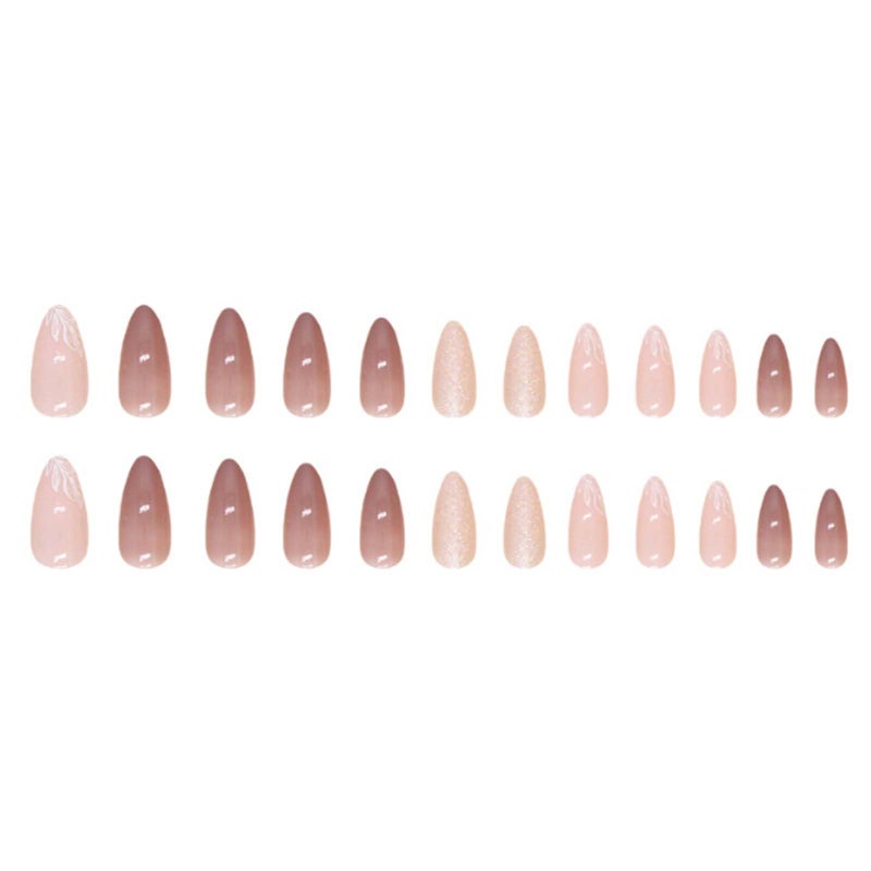 YoYoee Short Nude Nails Tips French False Nails Almond Press on Nails Full Cover Glitter Fake Nails for Women and Girls 24PCS - Image 5