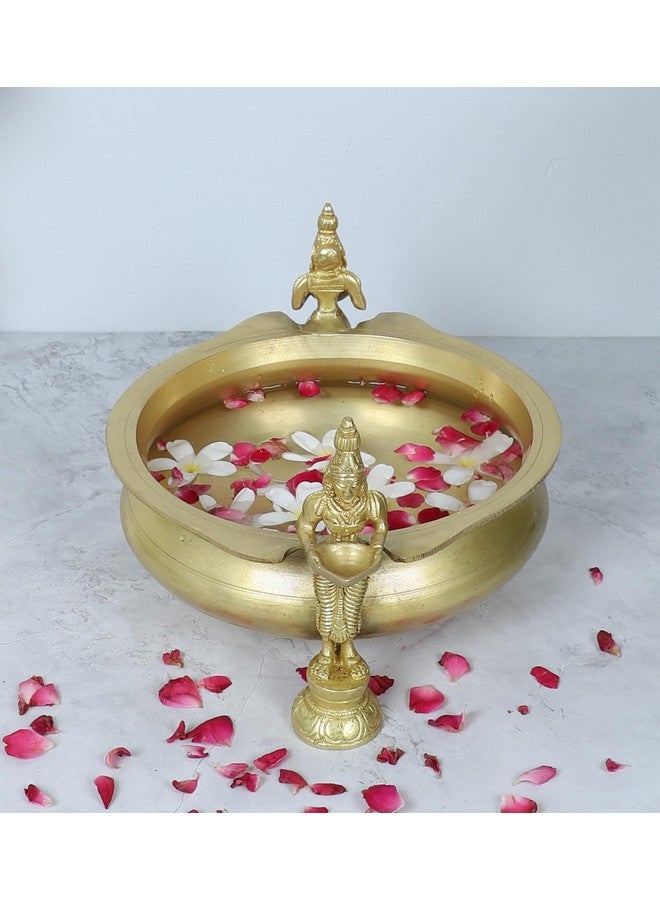 Two Moustaches Deep Laksmi Design Brass Traditional Urli Bowl Decor Showpiece, Uruli for Flower Decoration, Brass Urli Bowl for Home Decor, Antique Yellow, Standard, Pack of 1 - Image 3