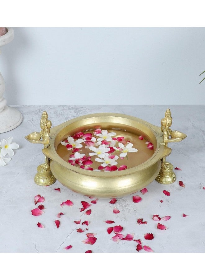 Two Moustaches Deep Laksmi Design Brass Traditional Urli Bowl Decor Showpiece, Uruli for Flower Decoration, Brass Urli Bowl for Home Decor, Antique Yellow, Standard, Pack of 1 - Image 4