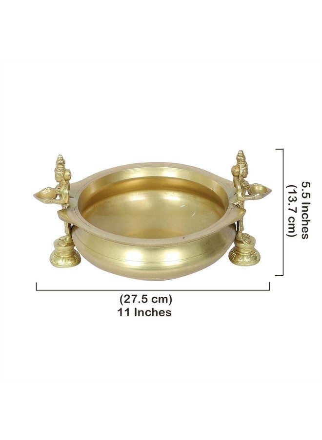 Two Moustaches Deep Laksmi Design Brass Traditional Urli Bowl Decor Showpiece, Uruli for Flower Decoration, Brass Urli Bowl for Home Decor, Antique Yellow, Standard, Pack of 1 - Image 5