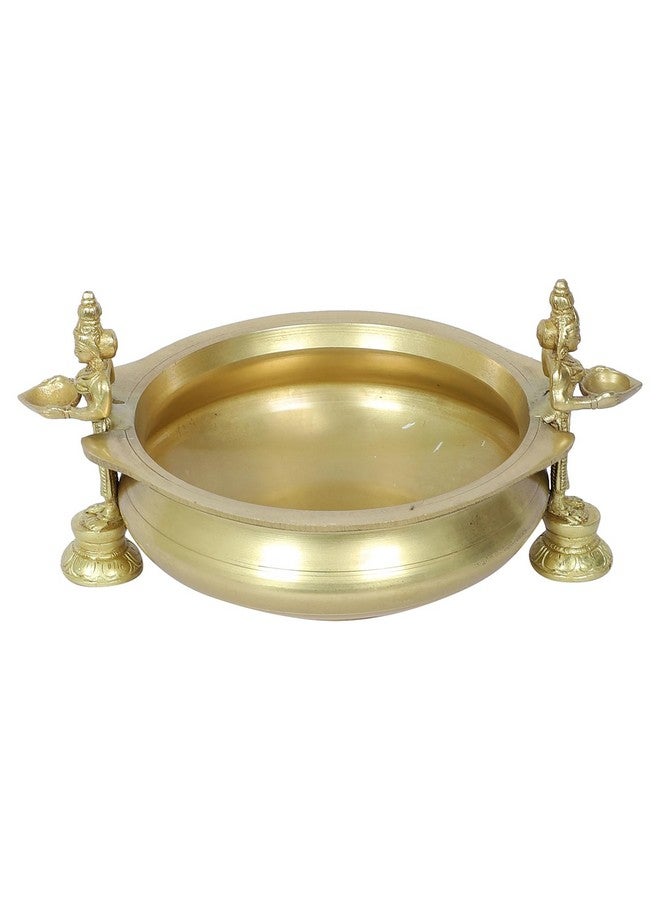 Two Moustaches Deep Laksmi Design Brass Traditional Urli Bowl Decor Showpiece, Uruli for Flower Decoration, Brass Urli Bowl for Home Decor, Antique Yellow, Standard, Pack of 1 - Image 2