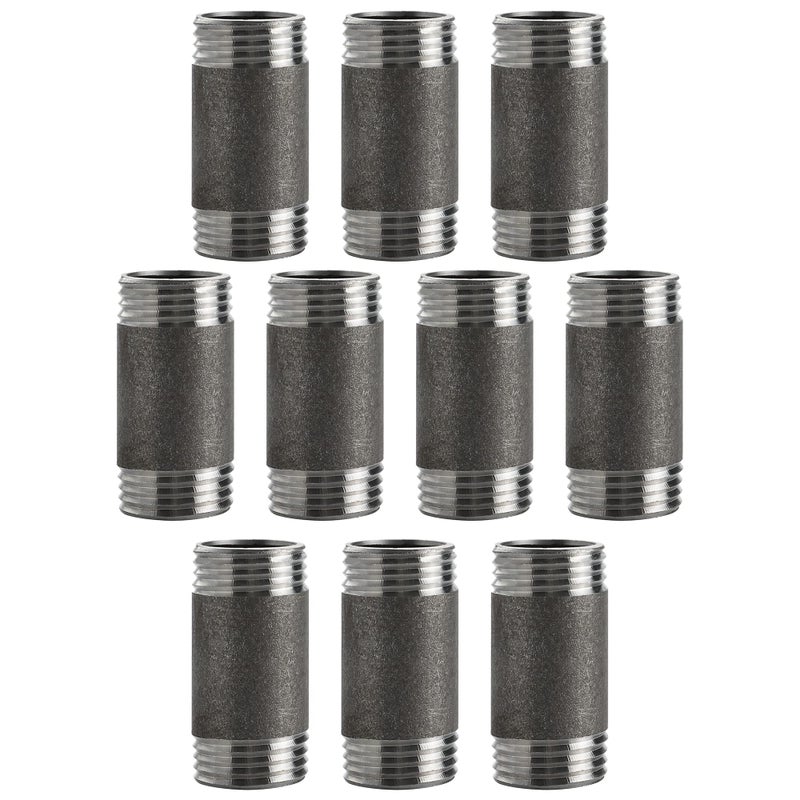 HomeExpert Home Expert 10 Pack 34 x 2 Industrial Pipe Malleable Cast Iron Heavy Duty Pre Cut Threaded Gray Pipe Fitting - Image 2