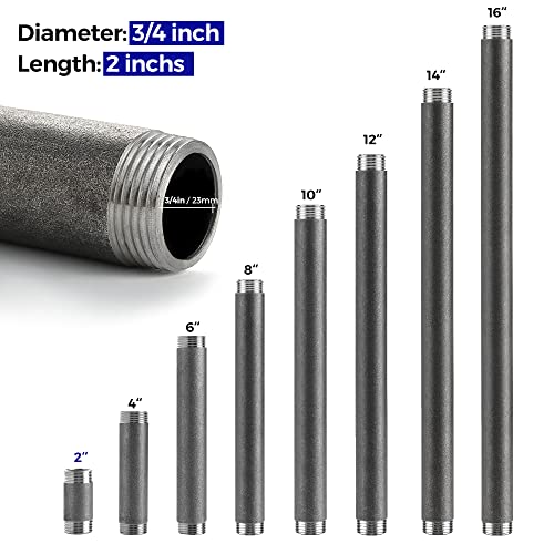 HomeExpert Home Expert 10 Pack 34 x 2 Industrial Pipe Malleable Cast Iron Heavy Duty Pre Cut Threaded Gray Pipe Fitting - Image 3