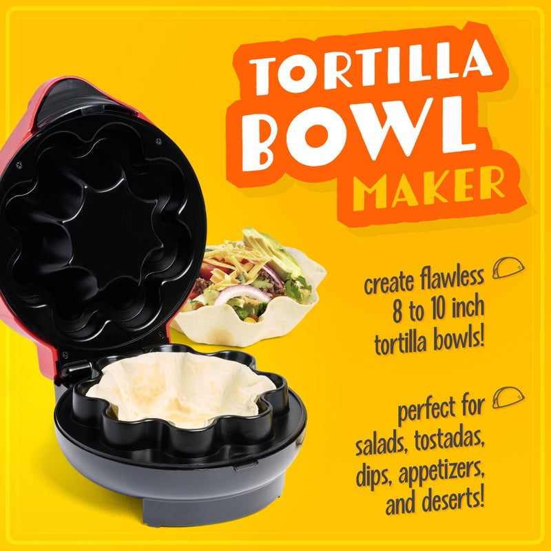 Nostalgia Taco Tuesday Tortilla Bowl Maker For Baked Taco Bowls, Tostadas, Salads, Dips, Appetizers, and Desserts, 8 to 10 Inch Tortillas, Red - Image 2
