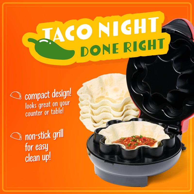 Nostalgia Taco Tuesday Tortilla Bowl Maker For Baked Taco Bowls, Tostadas, Salads, Dips, Appetizers, and Desserts, 8 to 10 Inch Tortillas, Red - Image 4