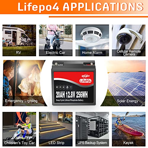 SDULIBITIY 12 Volt 20Ah Lithium Battery LiFePO4 12V LiFePO4 Battery 2000+ Deep Cycle Rechargeable Built-in BMS Battery Perfect for Kids Scooters, Fish finder, Solar, Off-Grid Applications - Image 4