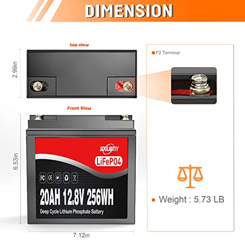 SDULIBITIY 12 Volt 20Ah Lithium Battery LiFePO4 12V LiFePO4 Battery 2000+ Deep Cycle Rechargeable Built-in BMS Battery Perfect for Kids Scooters, Fish finder, Solar, Off-Grid Applications - Image 5