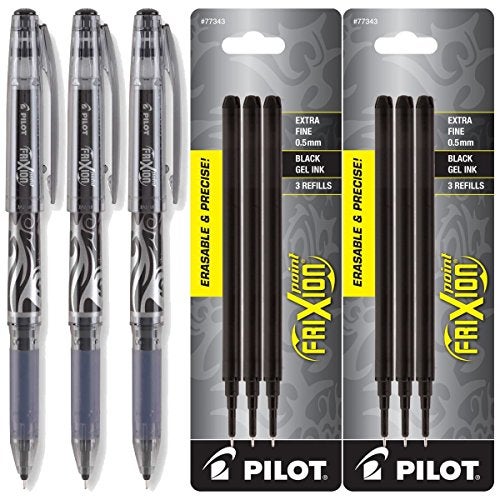 Pilot Frixion Point Gel Ink Stick Pens, Erasable, Extra Fine Point 0.5mm, Black Ink, Pack of 3 with Bundle Refills - Image 4