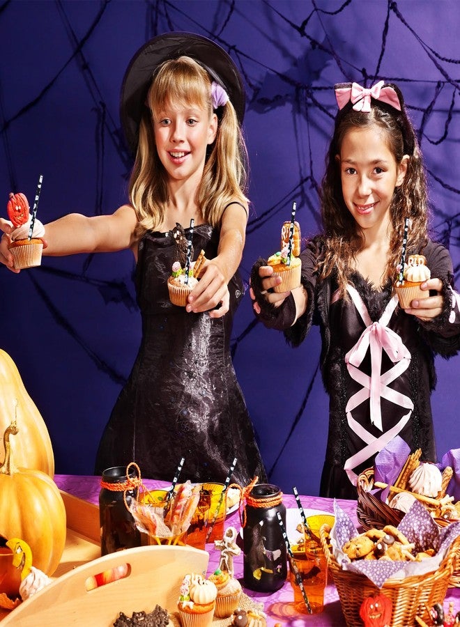 Whaline شعيرات ورقية هالوين من واهلين 200 قطعة، شعيرات قابلة للتصرف بتصميم شبح لامع باللونين الأسود والفضي لمستلزمات حفلات الهالوين المخيفة - Image 4