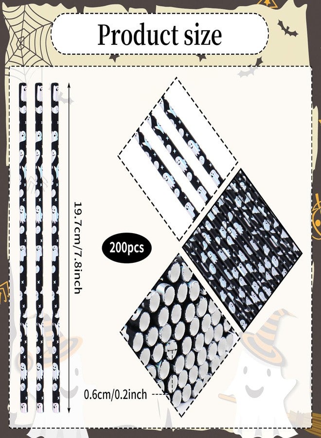 Whaline شعيرات ورقية هالوين من واهلين 200 قطعة، شعيرات قابلة للتصرف بتصميم شبح لامع باللونين الأسود والفضي لمستلزمات حفلات الهالوين المخيفة - Image 2