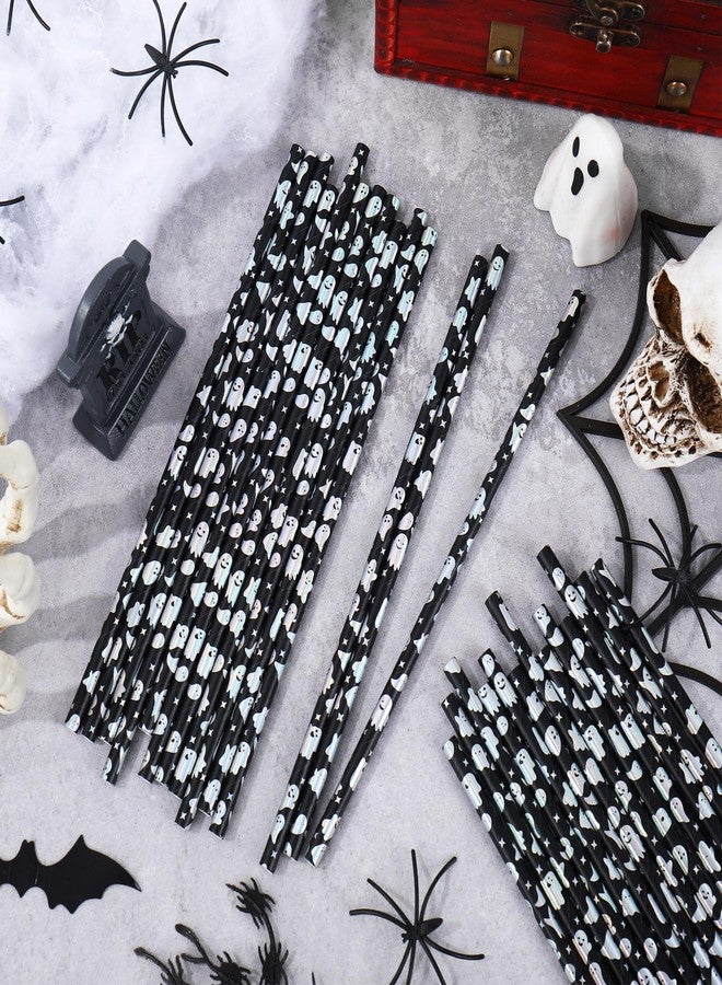 Whaline شعيرات ورقية هالوين من واهلين 200 قطعة، شعيرات قابلة للتصرف بتصميم شبح لامع باللونين الأسود والفضي لمستلزمات حفلات الهالوين المخيفة - Image 3