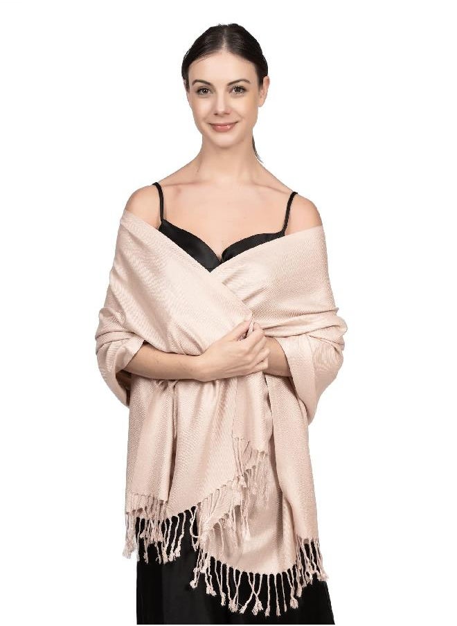 Achillea Achillea Soft Silky Solid Pashmina Shawl Wrap Scarf for Wedding Bridesmaid Dress (Tan/Light Camel)  - Image 1