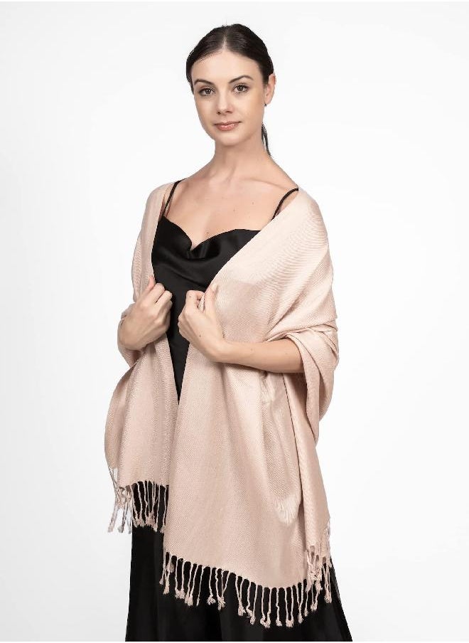 Achillea Achillea Soft Silky Solid Pashmina Shawl Wrap Scarf for Wedding Bridesmaid Dress (Tan/Light Camel)  - Image 2