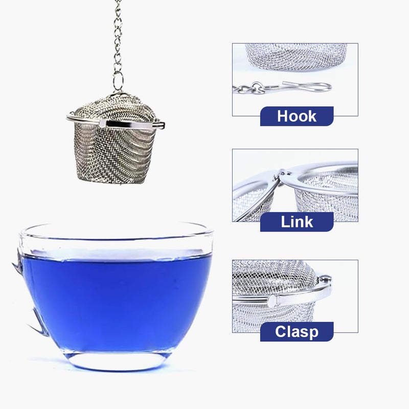 BLUE TEA شاي بلو دلو مصفاة شاي سهلة التنظيف مصفاة من الفولاذ المقاوم للصدأ مع خطاف سلسلة مثالية للشاي السائب والأعشاب والتوابل وفلتر دقيق مميز في برنامج شارك تانك قابلة لإعادة الاستخدام - Image 3
