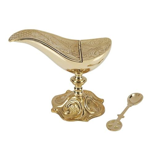 Incense Boat Catholic Brass Boat Incense Holder with Spoon, 5 Inch - Image 1