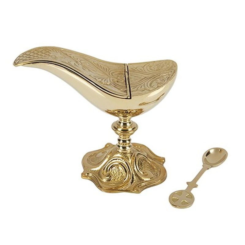 Incense Boat Catholic Brass Boat Incense Holder with Spoon, 5 Inch - Image 2