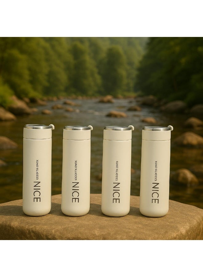 NICE Portable Glass Flask – 400ml Leak-proof Water Bottle, Stylish Travel Flask for Hot & Cold Beverages, Durable & Eco-friendly Design, Milky White - Image 2