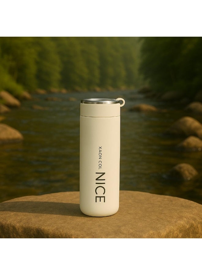 NICE Portable Glass Flask – 400ml Leak-proof Water Bottle, Stylish Travel Flask for Hot & Cold Beverages, Durable & Eco-friendly Design, Milky White - Image 3