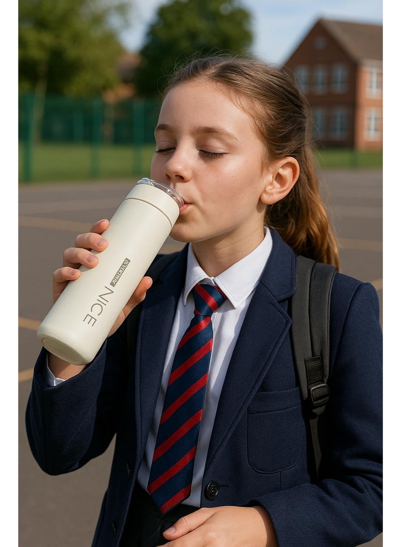 NICE Portable Glass Flask – 400ml Leak-proof Water Bottle, Stylish Travel Flask for Hot & Cold Beverages, Durable & Eco-friendly Design, Milky White - Image 5