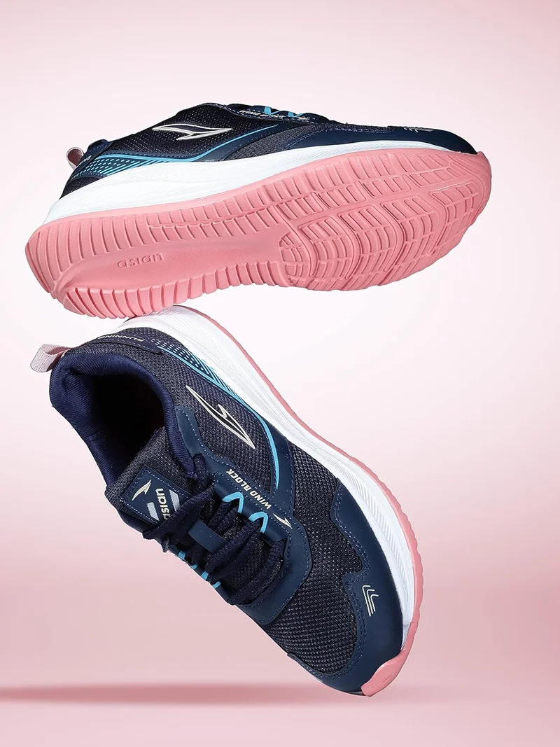 Asian Navy Blue Peach Sports Sneakers for Girls
