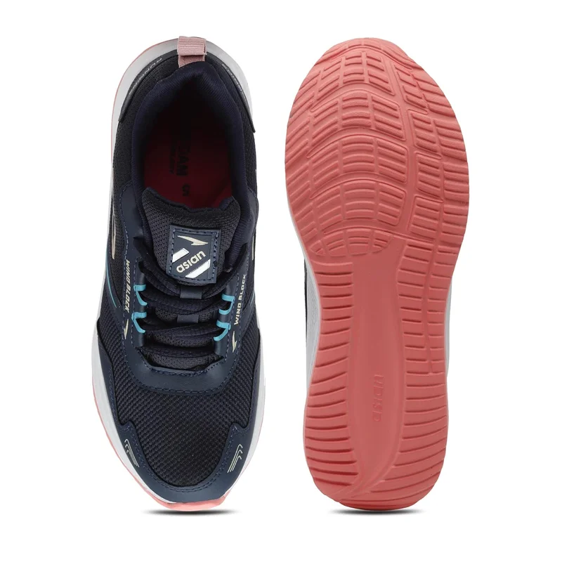 Asian Navy Blue Peach Sports Sneakers for Girls
