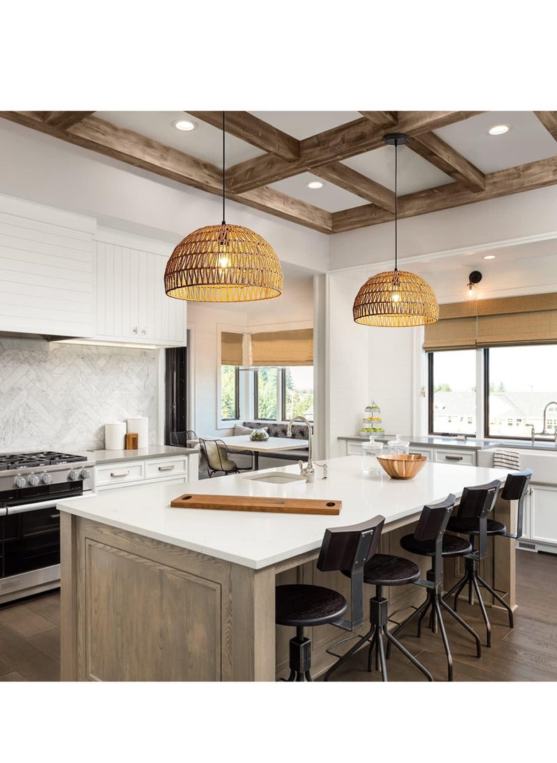 RATSAW Rattan Pendant Light Rattan Woven Lampshade Hanging Lamp for Dining Room Bulb Included  - Image 4