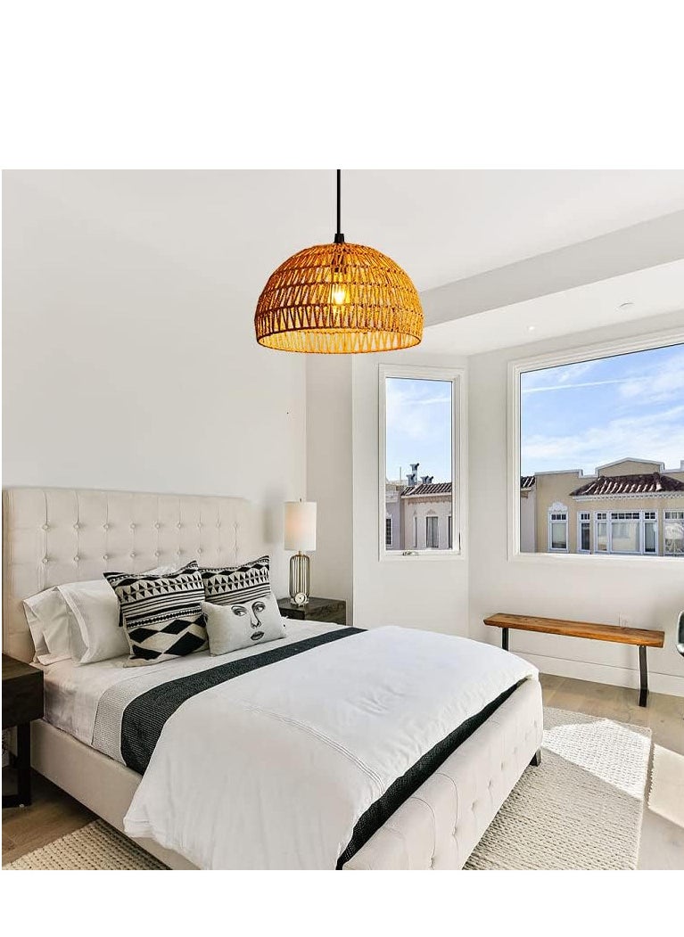RATSAW Rattan Pendant Light Rattan Woven Lampshade Hanging Lamp for Dining Room Bulb Included  - Image 5