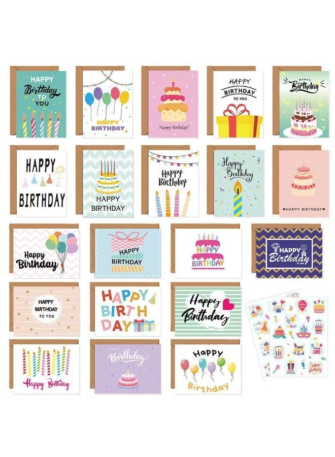 Generic 20pcs Birthday Greeting Cards – Assorted Designs with Envelopes & Stickers Set  - Image 1