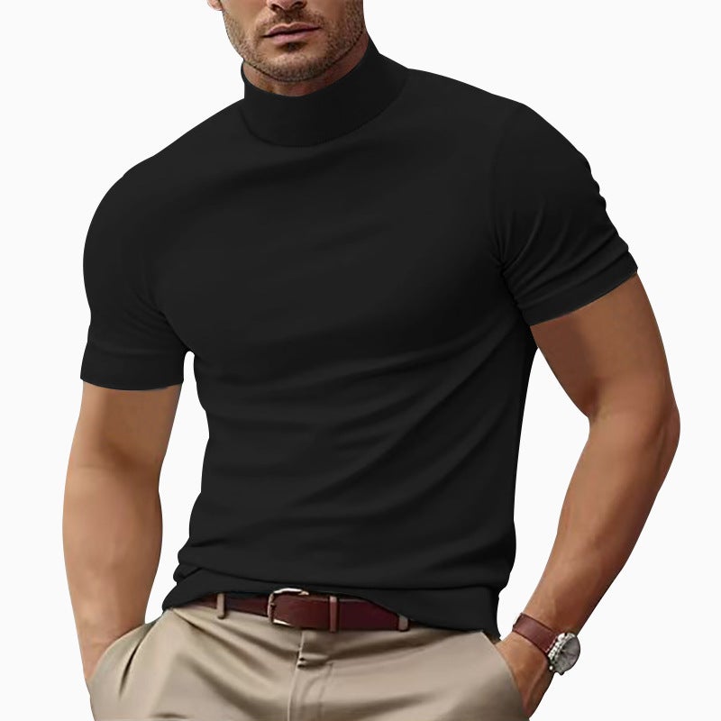 Men'S Casual T-Shirt Fashion Half-High Neck Slim Solid Color Base Shirt Trendy - Image 5