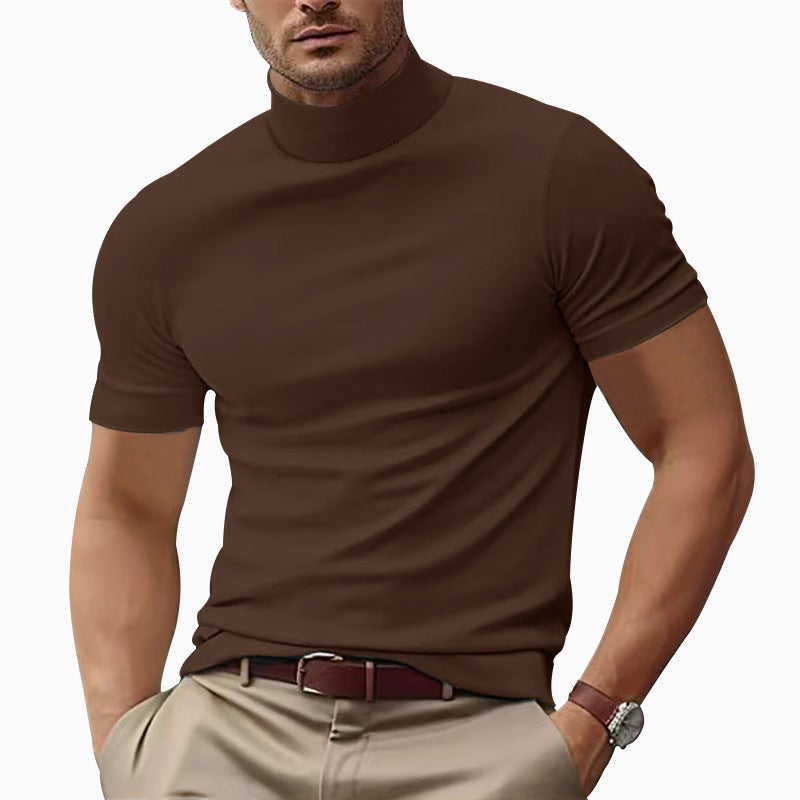 Men'S Casual T-Shirt Fashion Half-High Neck Slim Solid Color Base Shirt Trendy - Image 3
