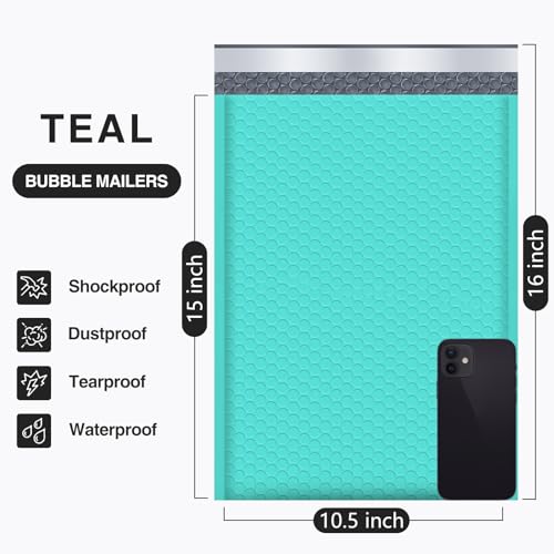 UCGOU Bubble Mailers 10.5x16 Inch Teal 25 Pack Poly Padded Envelopes Large #5 Mailing Packages Opaque Packaging Postal Self Seal Adhesive Waterproof Boutique Shipping Bags for Clothes - Image 2