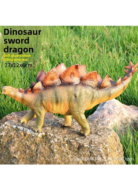 25cm Simulation Dinosaur Model Soft Glue Triceratops Stegosaurus Dinosaur Toy Animal Kingdom Children Model Cross Border-Color:Stegosaurus Huang K10