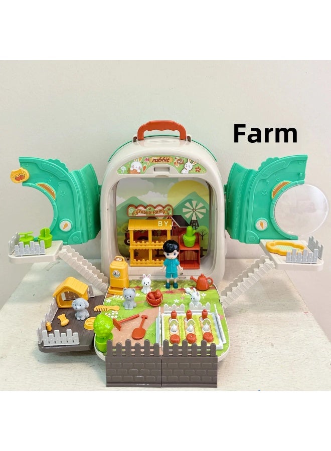 One Plus One Moe Rabbit Farm Space Bag Three-in-One Children's Play Toy Pet Double-Sided Backpack Birthday Gift-Color:One Moe Rabbit Farm Space Pack-Green - Image 4