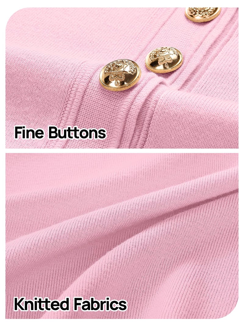 MEROKEETY Women's Knit Bodycon Sweater Dress Button Short Sleeve Crew Neck Elegant Formal Mini Dress, LightPink, Small - Image 5