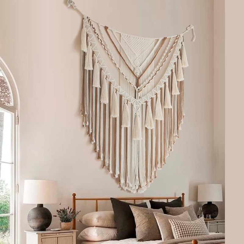 Jakalin Permanent & temporary usable Macrame Wall Hanging Large Brown Macrame Wall Decor Boho Panels Handmade Yarn Wall Art Living Room Bedroom Home Decor55 Lx 47" W Safe material - Image 3
