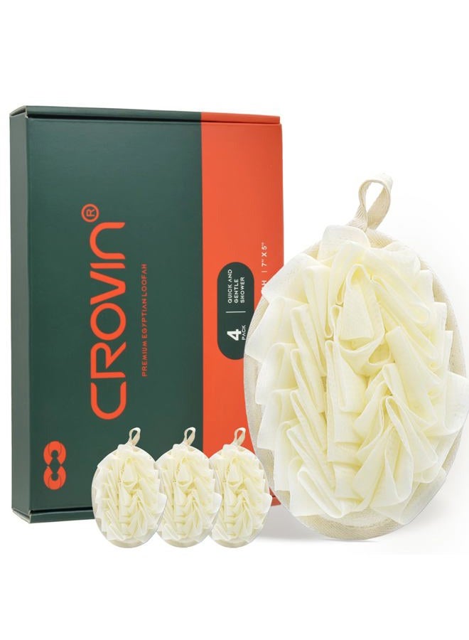 CROVIN Shower Puff 4 Pack Bath Sponge Shower Loofahs Pouf Large 7x5 Premium Exfoliating Mesh Puffs for Women and Men-Elastic Hand Strap Body Brush to Soothe, Cleanse Your Skin - Image 1