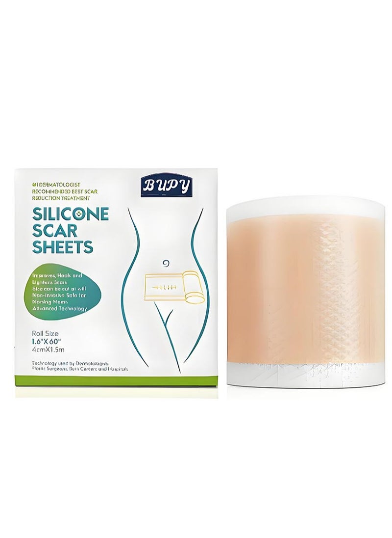 BUPY Silicone Scar Sheet for Scar Repair Skin Regeneration Medical Grade Silicone Sheets 4cmx1.5m Reusable Scar Patch for C Section Acne and Surgery Scars  - Image 1
