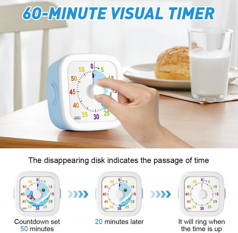 hotut 60 Minute Visual Timer for Kids,Visual Countdown Timer Clock Kids,Kids Desk Management Tools with Rocket Pattern and Non-Ticking for Classroom,Home,Kitchen,Office - Image 4