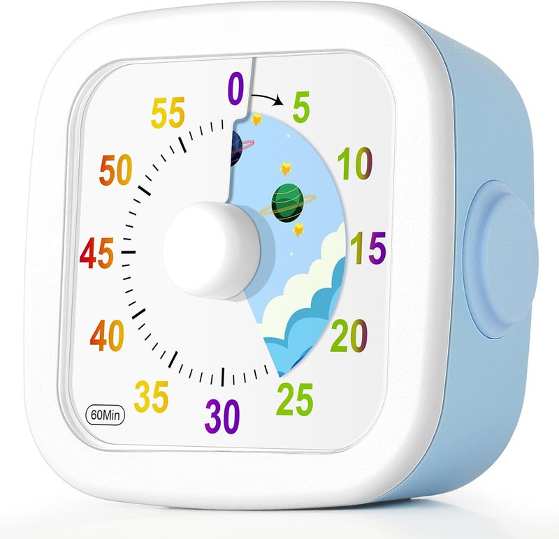 hotut 60 Minute Visual Timer for Kids,Visual Countdown Timer Clock Kids,Kids Desk Management Tools with Rocket Pattern and Non-Ticking for Classroom,Home,Kitchen,Office - Image 1