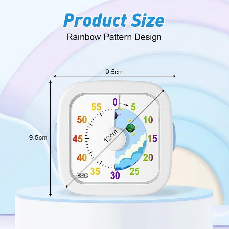 hotut 60 Minute Visual Timer for Kids,Visual Countdown Timer Clock Kids,Kids Desk Management Tools with Rocket Pattern and Non-Ticking for Classroom,Home,Kitchen,Office - Image 2