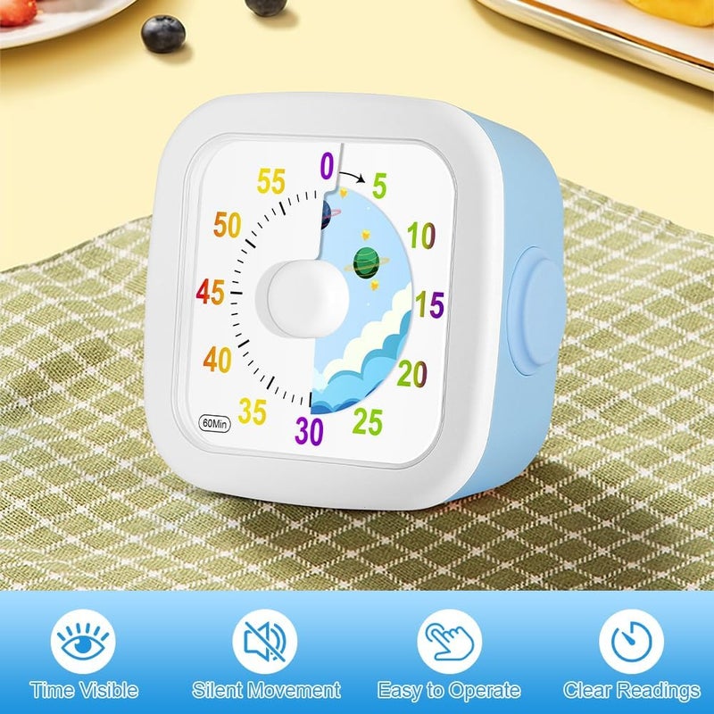 hotut 60 Minute Visual Timer for Kids,Visual Countdown Timer Clock Kids,Kids Desk Management Tools with Rocket Pattern and Non-Ticking for Classroom,Home,Kitchen,Office - Image 5