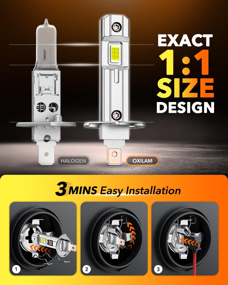 OXILAM H1 Bulbs 2026 1:1 Size Design, 1000% Brighter H1LL Fog Light Bulbs, 6500K White Light Bulb Non-polarity, Plug and Play, IP68, Pack of 2 - Image 5