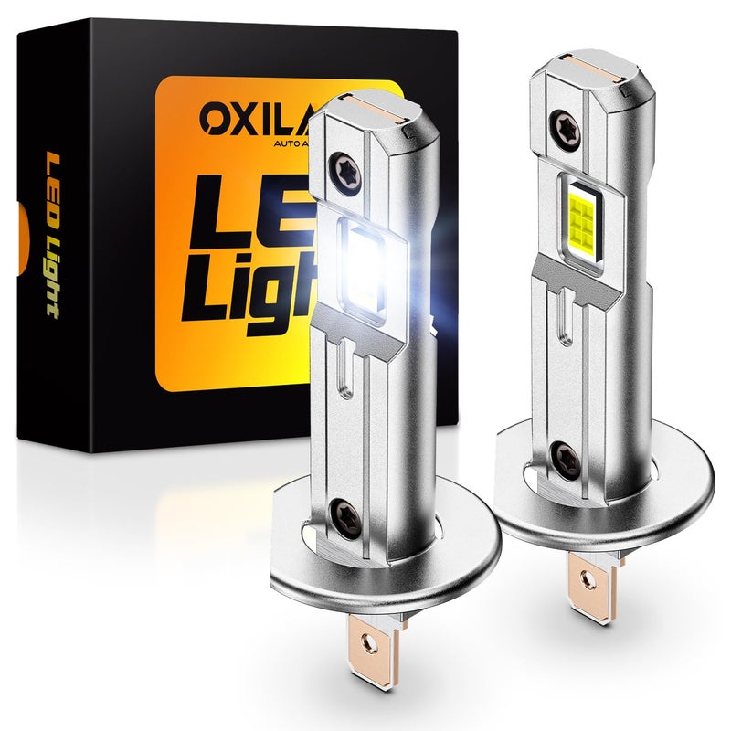 OXILAM H1 Bulbs 2026 1:1 Size Design, 1000% Brighter H1LL Fog Light Bulbs, 6500K White Light Bulb Non-polarity, Plug and Play, IP68, Pack of 2 - Image 1