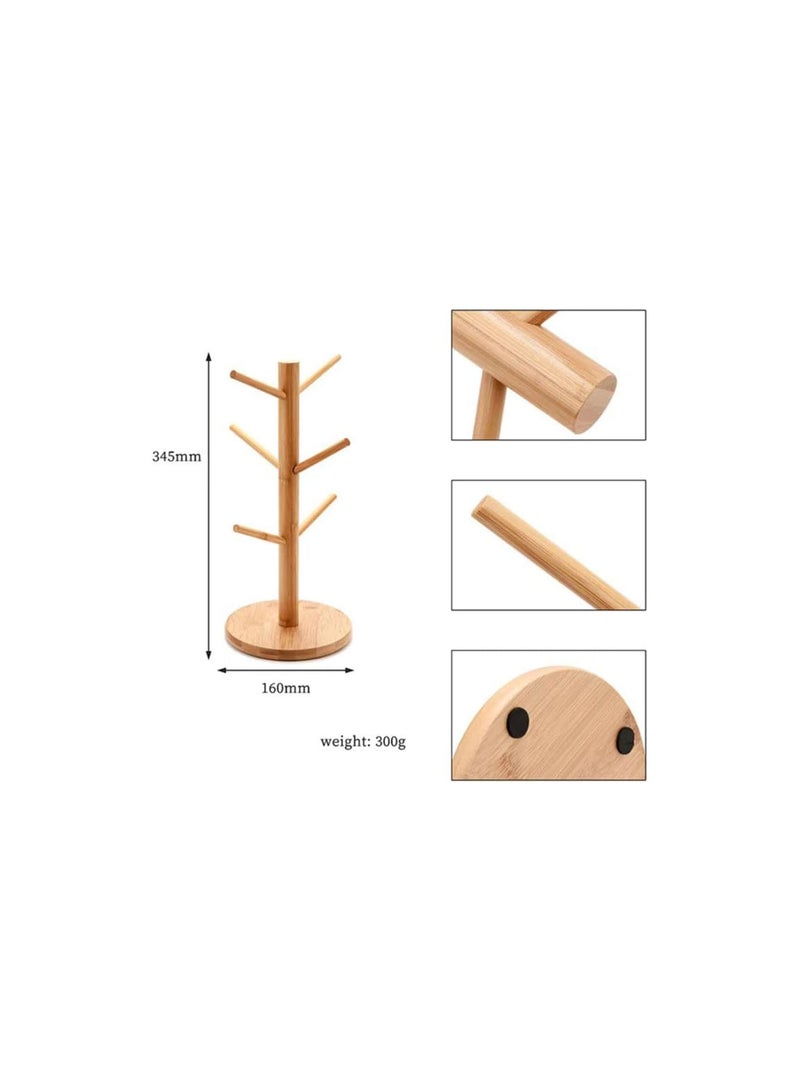 GGOOT Wood Mug Tree Cup Holder Mug Rack for Coffee Mugs & Tea Cups, Tabletop Holder Wooden Mug Tree Stand for Space Saving with 6 Cup Hooks - Image 4