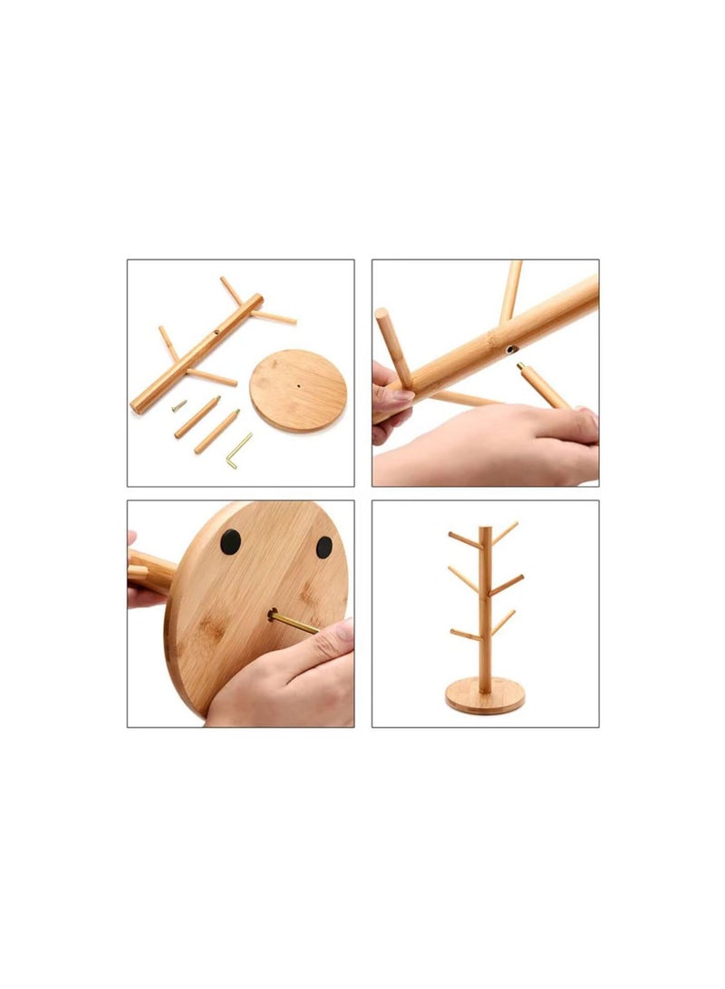 GGOOT Wood Mug Tree Cup Holder Mug Rack for Coffee Mugs & Tea Cups, Tabletop Holder Wooden Mug Tree Stand for Space Saving with 6 Cup Hooks - Image 3