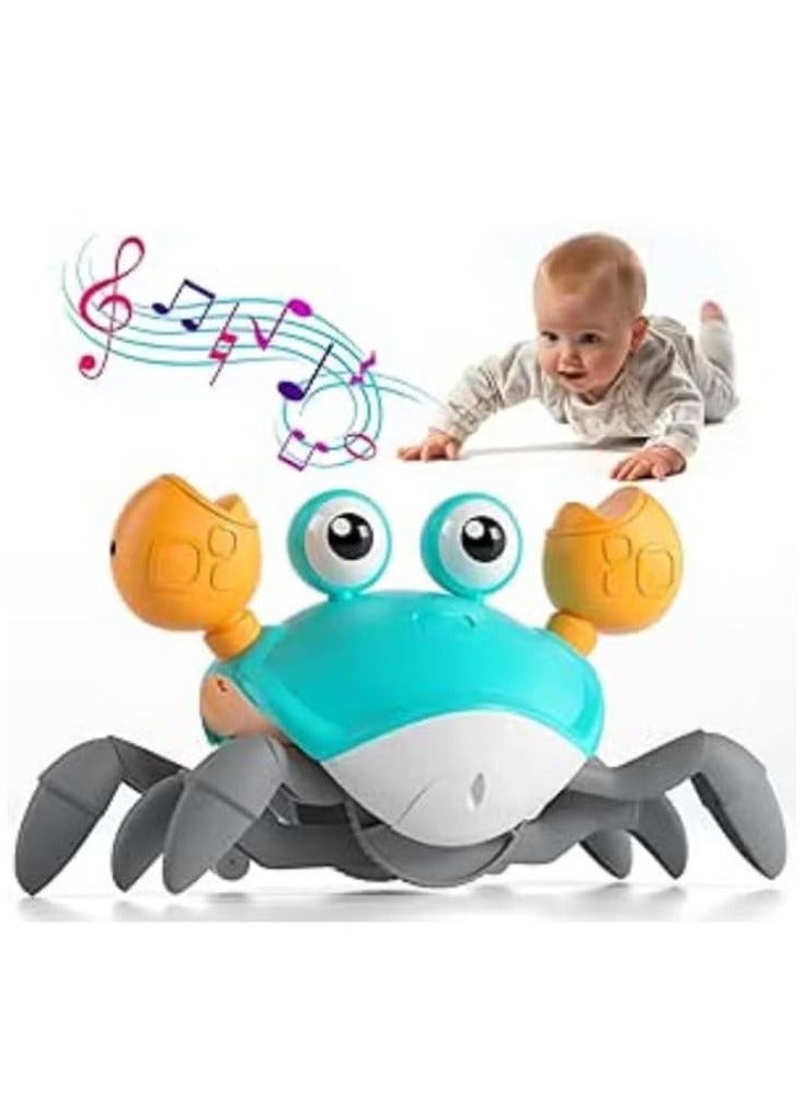 KIDSZONE Crawler Crawler Toy - 2024 Baby Time Walking Activities, Baby Crawling Crab Sounds 3 4 5 6 7 8 9 10 11 12 Months Boy Girl with Educational Crawling System, Musical Birthday Gift, Musical Learning (Blue)