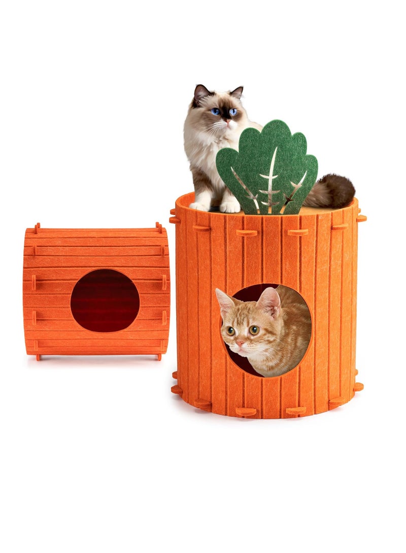A.M Cat Bed Indoor, Foldable Felt Cat Cave Tunnel Enclosed Bed Peekaboo Carrot Cats House for Large & Multiple Pet Up to 22 Lbs, Scratch Resistant Cats Condo Hideaway - Image 1