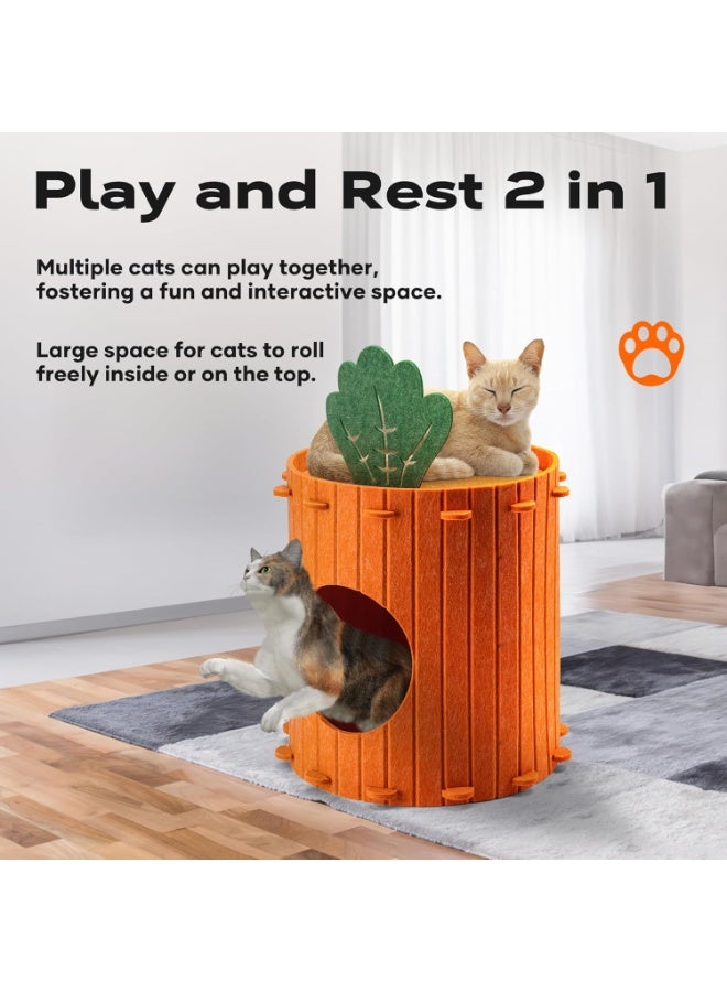 A.M Cat Bed Indoor, Foldable Felt Cat Cave Tunnel Enclosed Bed Peekaboo Carrot Cats House for Large & Multiple Pet Up to 22 Lbs, Scratch Resistant Cats Condo Hideaway - Image 5