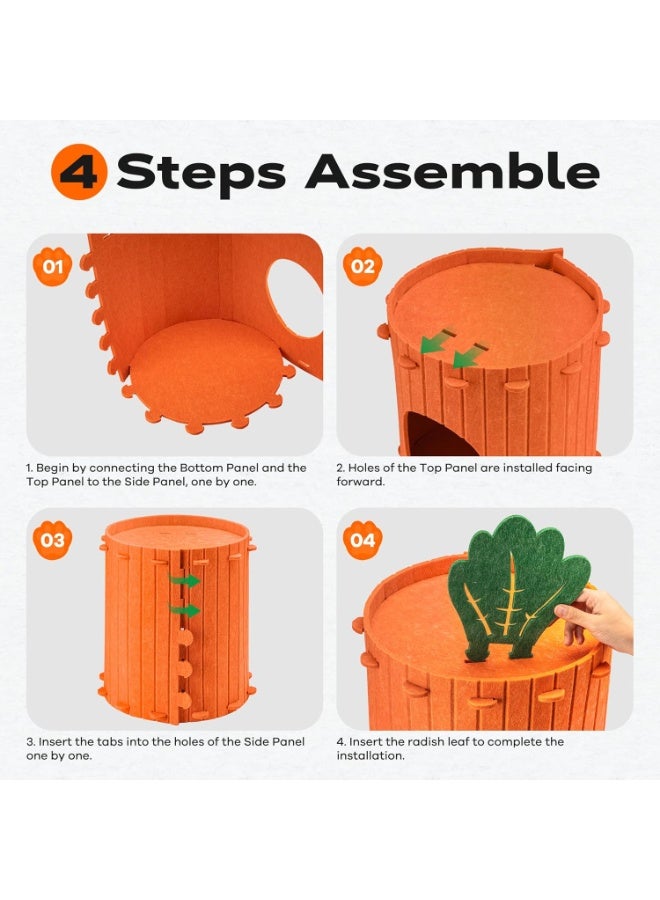 A.M Cat Bed Indoor, Foldable Felt Cat Cave Tunnel Enclosed Bed Peekaboo Carrot Cats House for Large & Multiple Pet Up to 22 Lbs, Scratch Resistant Cats Condo Hideaway - Image 3